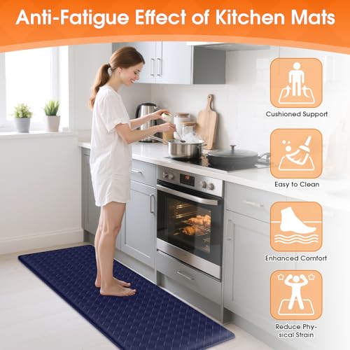 TranquilRelax 2-Piece Kitchen Mats, Cushioned Non-Slip Floor Mats, Blue - color: Blue, size: 2-Piece | 30"+47" | Standard