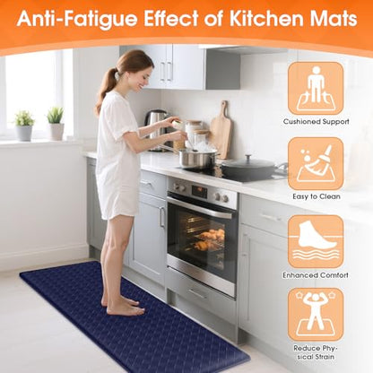 TranquilRelax 2-Piece Kitchen Mats, Cushioned Non-Slip Floor Mats, Blue - color: Blue, size: 2-Piece | 30"+47" | Standard