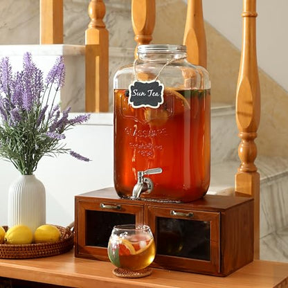 2 Gallon Glass Drink Dispenser - Stainless Steel Leakproof Spigot and Lid, Beverage Glass Drink Dispensers for Parties, Water Beverage Dispenser Liquid Laundry Detergent Dispenser - size: 2 Gallon No Stand