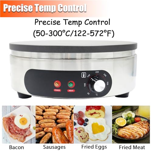 110V 2000W Electric Crepe Maker Machine 15.7" Non-Stick Hotplate Round Griddle with Adjustable Temperature 50-300°C Pancake Maker for Home & Commercial Use, Blintzes, Eggs, Tortillas