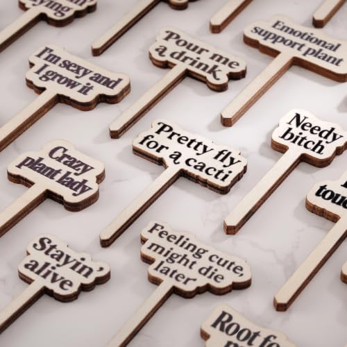 24 Pack Funny Plant Signs Set, Wooden Garden Plants Stakes with Humorous Sayings Gifts for Plant Lovers, Indoor Outdoor Succulents Flower Pots Accessories, Cute Gardening Plants Labels Decor