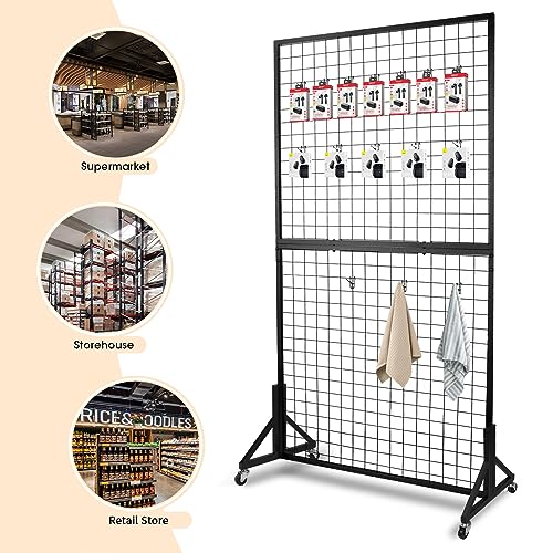 NectaCol 2 Packs 3'x 6' Two-Double Gridwall Panel Display Racks with Sturdy T-Base, Black Grid Wall Panels Display Stand, Display Rack Craft Show, Art Display Stand - size: 2 Packs 3'x 6' with T-Base
