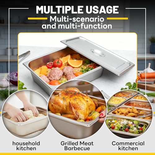 Hotel Pans Deep Steam Table Full Size Pan Set, Steam Table Pans with Lids, Stainless Steel Commercial Food Storage Containers Stackable Metal Steamer Pan(6" Deep 6 Pack, 1/1 Size) - color: 6" Deep 6 Pack