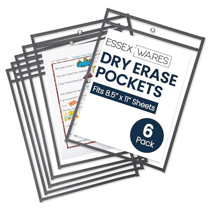Essex Wares - 6 Pack, Gray Dry Erase Pockets, 10" Wide x 13.5" Tall - color: Gray