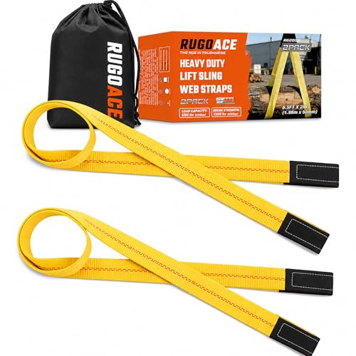 Lift Sling Straps, 6.5'X2 Heavy Duty Flat Eye Lift Sling, 2Pk, RUGOACE