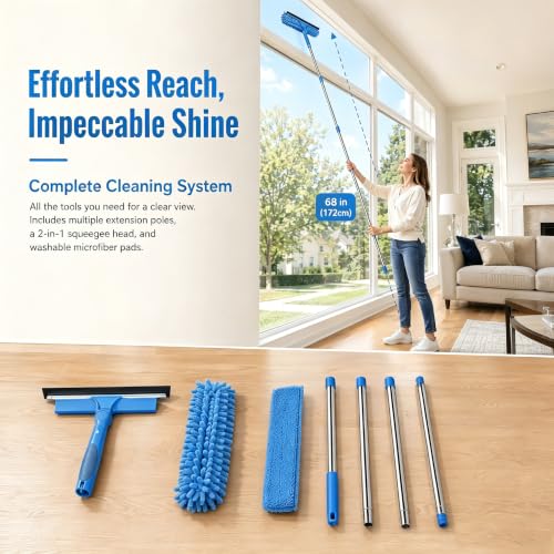 2-in-1 Window Cleaner Tool, 68'' Squeegee for Window Cleaning - color: Blue