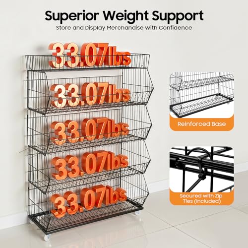 Retail Display Rack with Wheels, Black Wire Snack Display Stand