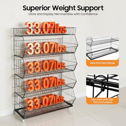 Retail Display Rack with Wheels, Black Wire Snack Display Stand