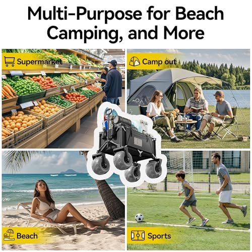 DXZ Beach Wagon Cart with Big Wheels for Sand – Folding Collapsible Wagon, Heavy Duty Wagons Carts Foldable for Beach, Camping, Outdoor Gear, Easy Setup Black Grey - color: Black Grey