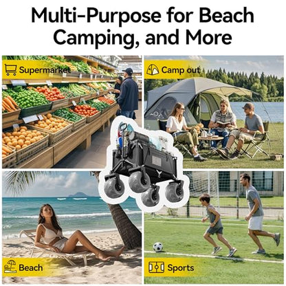 DXZ Beach Wagon Cart with Big Wheels for Sand – Folding Collapsible Wagon, Heavy Duty Wagons Carts Foldable for Beach, Camping, Outdoor Gear, Easy Setup Black Grey - color: Black Grey