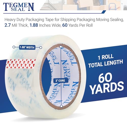 Heavy Duty Clear Packing Tape with Dispenser Combo for Shipping, Moving & Storage,Thicker Clear Packing Tape, 1.88 inches Wide, 60 Yards Per Roll, 18 Pack 1080 Total Yards - size: 18-Pack