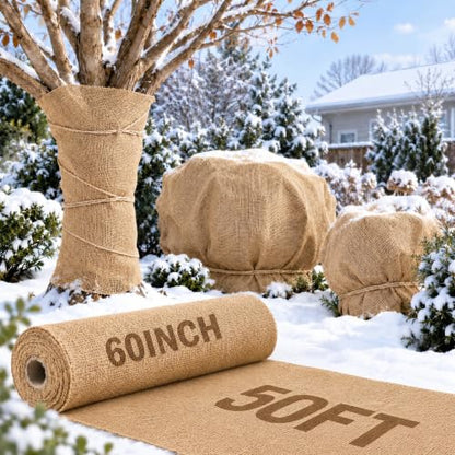 Buryeah 1 Pack 60 Inch X 50 ft Burlap Fabrics Roll Natural Jute Garden - size: 60 Inch x 50 Ft