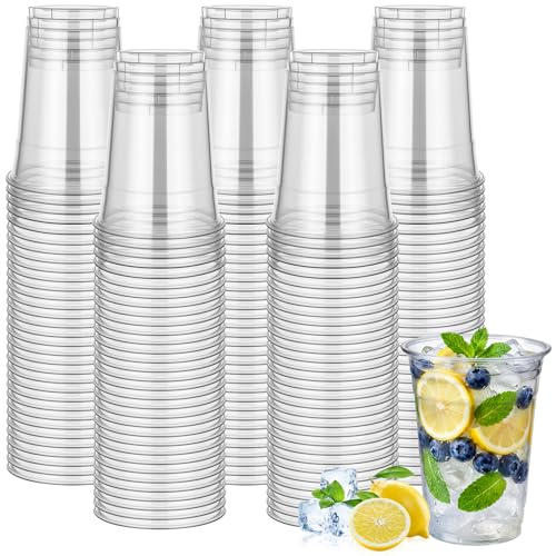 Jingmore 500pack 16oz Clear PET Plastic Cups Bulk, Sturdy Disposable Cold Drink Cups, Clear Reusable Party Drinking Tumblers with Reinforced Rim for Iced Coffee, Picnics, BBQ, Beverage, Commercial - size: 16oz