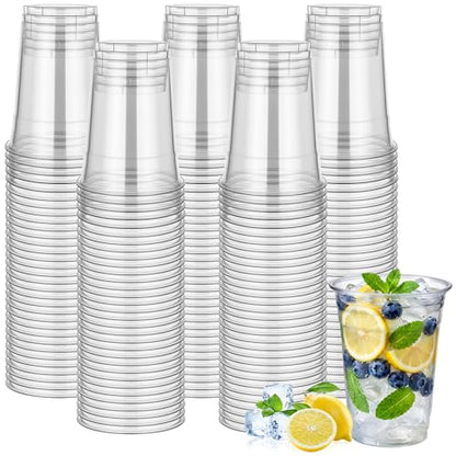 Jingmore 500pack 16oz Clear PET Plastic Cups Bulk, Sturdy Disposable Cold Drink Cups, Clear Reusable Party Drinking Tumblers with Reinforced Rim for Iced Coffee, Picnics, BBQ, Beverage, Commercial - size: 16oz