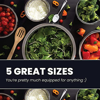 WHYSKO Stainless Steel Mixing Bowls Set, 5-Piece Meal Prep & Food Storage - color: Silver