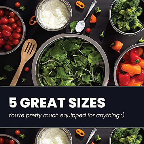 WHYSKO Stainless Steel Mixing Bowls Set, 5-Piece Meal Prep & Food Storage - color: Black