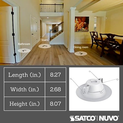 Satco S39313 7.2 Watt LED Downlight Retrofit; 5-6 Inches; 3000K; 120 Volt; White Finish, for Industrial,Residencial,Commercial 6 Bulbs