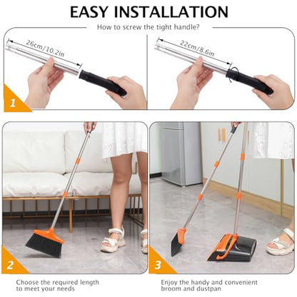 Broom and Dustpan Set,54.72" Long Handle,Standing Dustpan,1-Pack - color: Orange