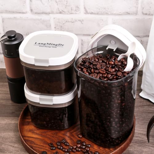 LANGMINGDE 4PCS Coffee Storage Containers, BPA Free Plastic Kitchen Canisters Set for Ground Coffee, Spices, Herbs, Candy, Snacks, FA-G310074 - color: (Transparent Gray)2x1300ml+2x800ml≈ 2x32oz+2x20oz