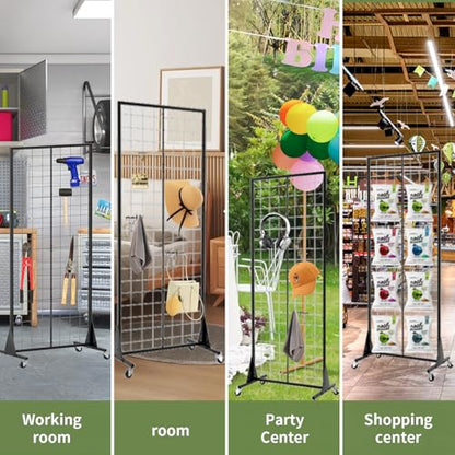 2' x 5.5' Grid Wall Panels Standing Wire Grid, Study Display Rack with T-Base Wheels Freestanding Gridwall Panel Tower for Shows, Black (4) (4) - size: 4