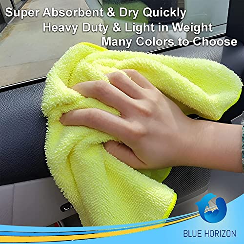 Blue Horizon Microfiber Cleaning Towels, Pack of 24, Ultra Soft Plush Washcloth, All Purpose Premium Microfiber Detailing Cleaning Cloths Reusable Shop Towels (16" x 16", Yellow) - color: Yellow