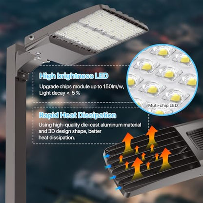 HYPERLITE LED Parking Lot Lights 300W LED Shoebox Light with Dusk to Dawn Photocell - 45000lm 5000K UL Certified IP65 LED Area Light for Court|Stadium|Parking Lot|Roadways - size: 300W