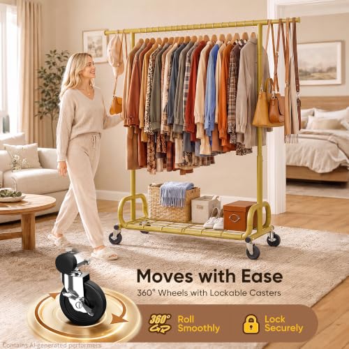 HOKEEPER Clothes Rack 450LBS Adjustable Garment Rack with Wheels, Gold - color: Gold