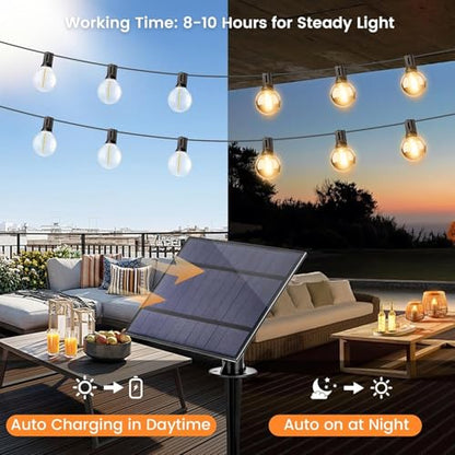 OHLUX 120FT Solar String Lights Outdoor with Remote, Commercial Grade Patio Lights with 52 Shatterproof LED Filament G40 Globe Bulbs, Dimmable Outside Edison Hanging Light for Backyard Party Decor - size: 120FT