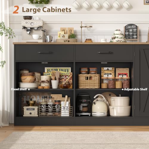 HOSTACK 71" W Kitchen Buffet Cabinet with Storage, Large Coffee Bar Cabinet - color: Black