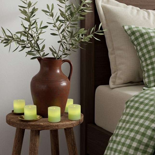 FURORA LIGHTING Green Marble Real Wax Votive LED Candles, 6-Pack - color: Green Flat Top, Real Wax