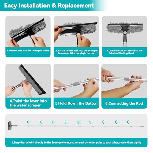 3-in-1 Squeegee for Window Cleaning: 20+ Ft Long Reach Cleaner Tool Grey - color: Gray