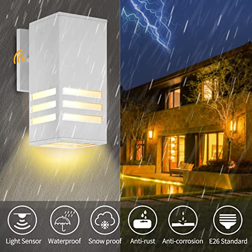 Dusk to Dawn Exterior Light Fixture, Waterproof Outdoor Lighting - color: Rectangle (White B-Dusk to Dawn)