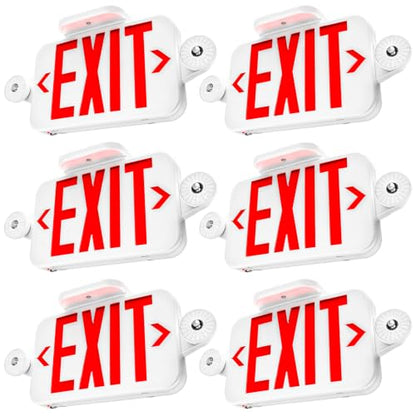 Sunco 6 Pack Red Exit Signs with LED Emergency Lights & Backup Battery