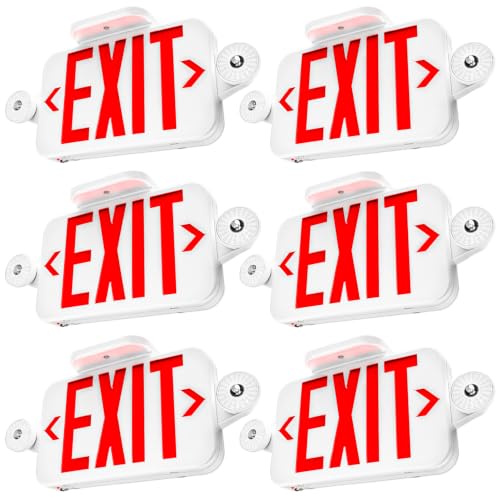 Sunco 6 Pack Red Exit Signs with LED Emergency Lights & Backup Battery