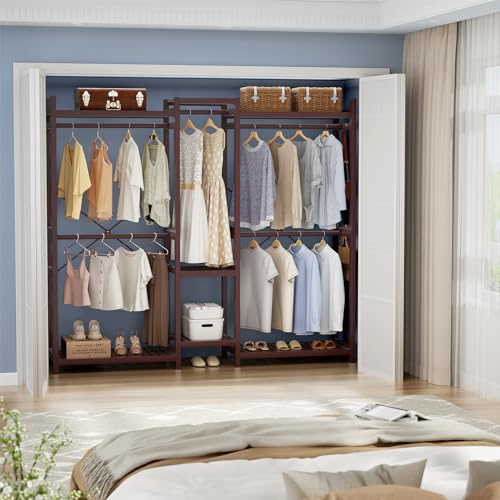 Homykic Bamboo Clothing Rack with 7 Shelves, 5 Rods, 70” Wide, Espresso - color: Espresso, size: III Large