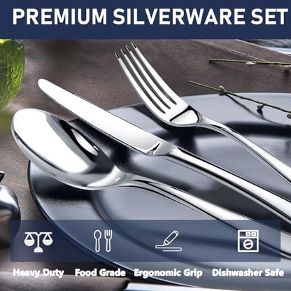 Heavy Duty Silverware Set for 12, Stainless Steel Flatware Cutlery Set - size: 60 Piece, style: Heavy Duty