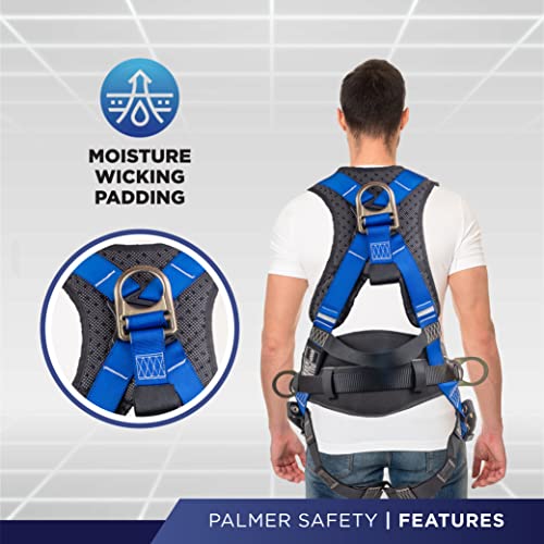 Palmer Safety Hammerhead 5pt Safety Harness Back Padded, QCB Chest, Tongue Buckel Legs Straps, Back & Side D-Rings - color: Blue Slk, size: XX-Large