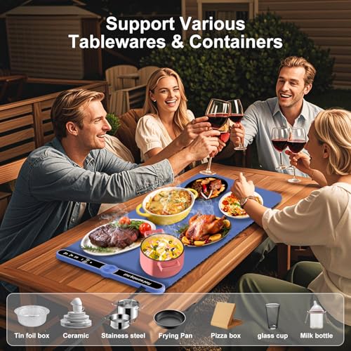 XXL Food Warming Mat for Parties Buffet 40”X15” Silicone Food Warmer 550W - size: Blue-XXL 15*40in
