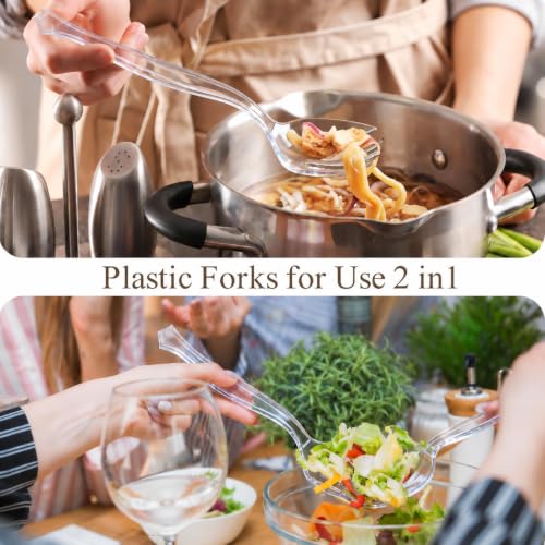 Mwellewm 24Pcs Plastic Serving Utensils Set, Disposable Spoons Tongs Forks - color: Clear Style 2, size: 24 Pcs