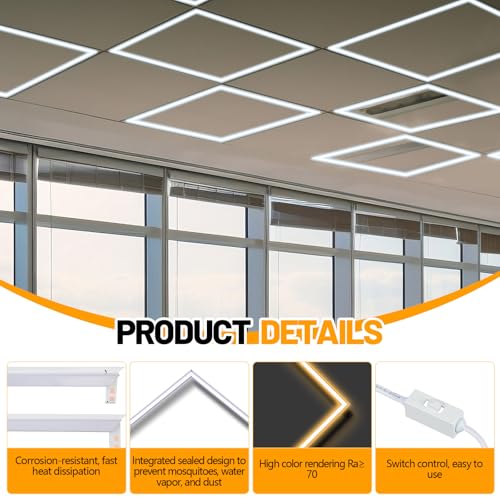 VIHOSE 4 Pcs 2x2 ft Edge-lit Frame LED Flat Panel Lights Grid Drop Ceiling Lights with 3000K/4000K/6500K Selectable 110-265v for Offices Shops Bathrooms with Integrated Ceilings