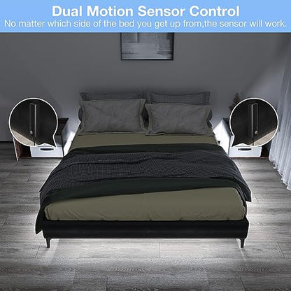WOBANE Dual Motion Sensor Light Strip, Rechargeable 16.4ft White LED Lights - color: White, size: 16.4ft Black