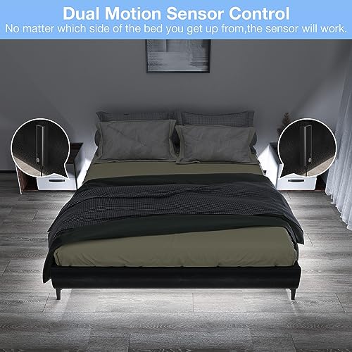 WOBANE Dual Motion Sensor Light Strip, Rechargeable 16.4ft White LED Lights - color: White, size: 16.4ft Black