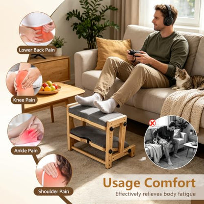 Double Step Foot Rest Under Desk, 8-Level Dual Adjustable Under Desk Foot Rest– 4 Height + 4 Angle Settings, Ergonomic Leg Rest with Cushion for Posture Support, Home Office & Gaming, Natural Wood