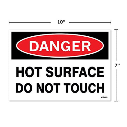Danger: Hot Surface Do Not Touch, 10 x 7 Inch, Black/Red on White, Self-Adhesive Vinyl Sticker