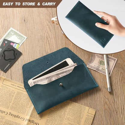 Ringsun Leather Money Cash Envelopes Wallet for Men, Money Bag Pouch Reusable Budget Envelope Wallet, Retro Clutch Wallet, Blue - color: Blue