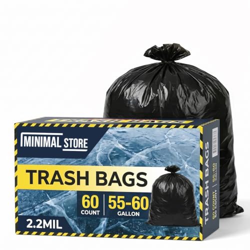 55-60 Gallon Garbage Bags,60pack 38"x53" Heavy Duty Trash Bags,2.2mil,Black Contractor Trash Bag for Kitchen, Industrial, Lawn, Commercial Use, Strong Tall Kitchen Trash Bags