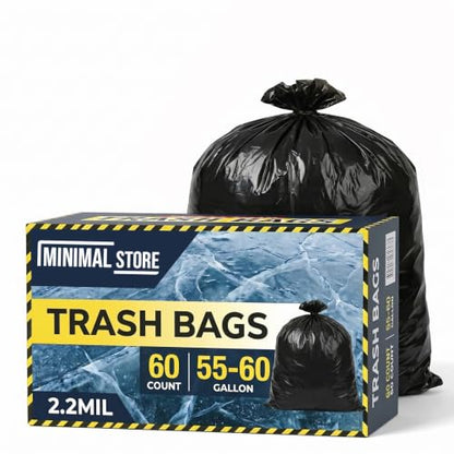 55-60 Gallon Garbage Bags,60pack 38"x53" Heavy Duty Trash Bags,2.2mil,Black Contractor Trash Bag for Kitchen, Industrial, Lawn, Commercial Use, Strong Tall Kitchen Trash Bags