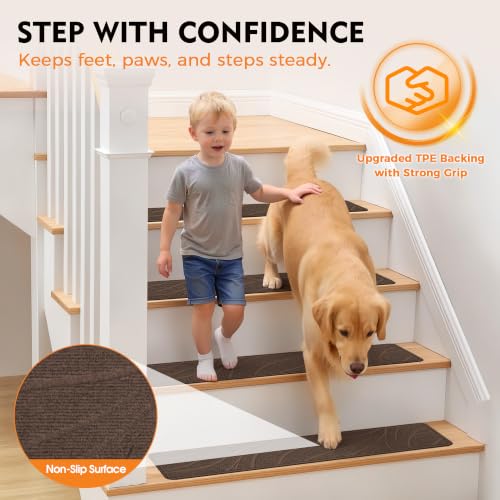 Stair Treads for Wooden Steps, 15 PCS 8"x30", Brown - color: Brown