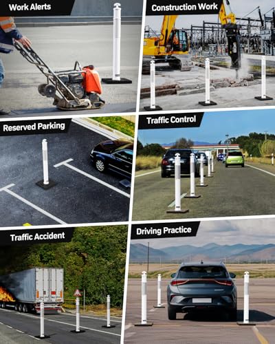 BATTIFE 45 Inch Traffic Safety Cones Delineator Posts with Base White 3 Pcs - color: White