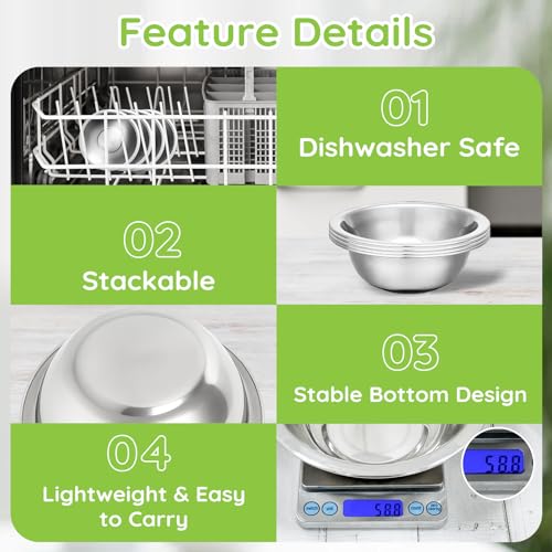 304(18/8) Stainless Steel Mixing Bowls for Kitchen, 4 Pack 5.5" Small Metal Mixing Cooking Bowls Set Stackable for Baking Serving Cooking Food Prep Storage Dishwasher Safe Lightweight - size: 5.5"